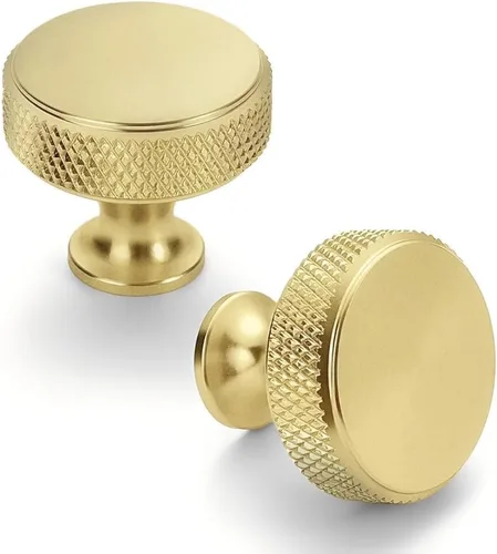 Miniatura 8 de Asidrama Paquete de 10 pomos de gabinete de cocina de oro cepillado moleteados, pomos de tocador de latón para cajones, tiradores de gabinete, pomo