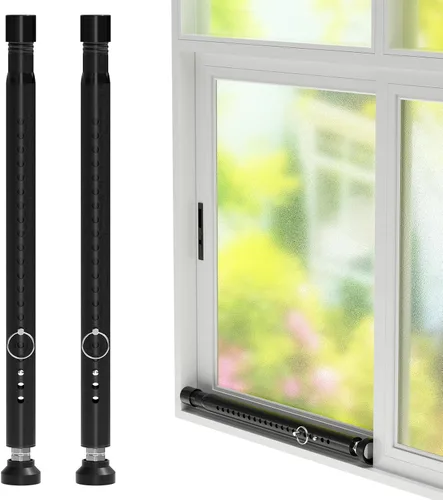Barra de Seguridad para Puerta Corrediza a Prueba de Niños, Paquete de 2, Ajustable de 16 a 51 Pulgadas, Tope de Barra de Seguridad para Puerta Negro