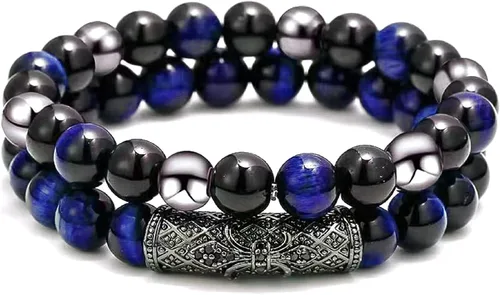 Miniatura 21 de 2Pcs Triple Protection Bracelet,Natural Tigers Eye Black Obsidian and Hematite 8 MM Beads Bracelet for Men Women Gift, Healing Crystal Bracelet