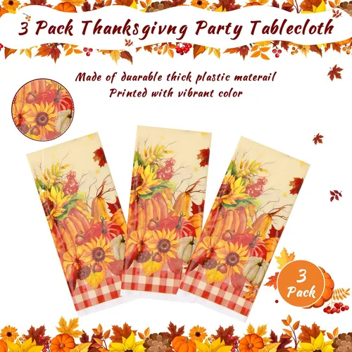 Miniatura 5 de 3 manteles rectangulares desechables de plástico para otoño, con hojas de arce, mantel rectangular impermeable para otoño para decoración de días