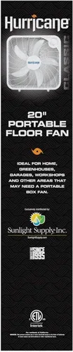 Miniatura 8 de Ventilador de pie clásico Hurricane con 3 velocidades silenciosas, negro, 20" - Unidad de enfriamiento de aire eléctrico portátil con cable