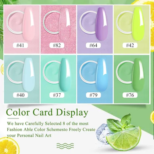 Miniatura 2 de Honey Joy Juego de 8 piezas de polvo de inmersión fino para inmersión en polvo, sistema de color de uñas en polvo, rosa claro de verano, violeta