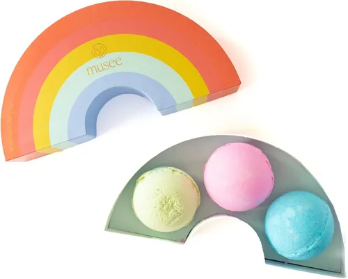 Musee Juego de bombas de baño Rainbow | Bombas de baño relajantes de aromaterapia | Set de regalo para mujeres | Contiene 5 bombas de baño orgánicas