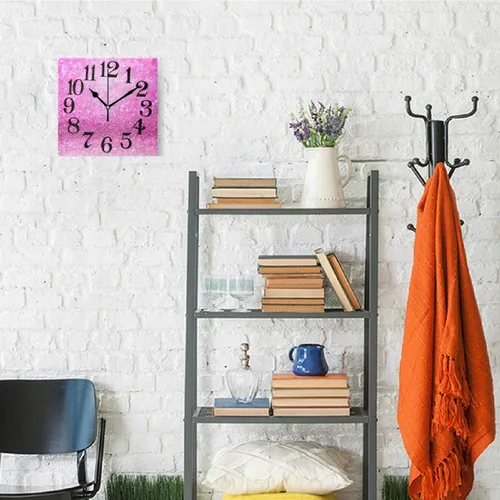 Miniatura 4 de Naanle Reloj de pared acrílico con estampado de purpurina rosa brillante, diseño de princesa para niña, redondo, cuadrado, diamante, pintura al