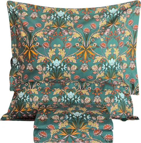 Miniatura 13 de QSH Sábanas 100% Algodón para Cama Tamaño Queen, Patrón Botánico de Plantas con Flores Amarillas, Sábanas de Cama Florales Impresas de Algodón