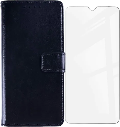 Funda tipo cartera para Vivo V20 Pro 5G + protector de pantalla de vidrio templado, funda de piel con tapa para teléfono celular con tarjetero