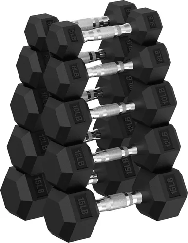 Juego de mancuernas hexagonales con estante, juego de mancuernas de ejercicio y fitness con revestimiento de goma de 720 libras, peso de mano para