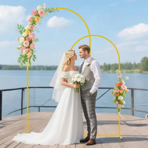 Miniatura 5 de Soporte de arco de boda y juego de cubierta de arco color melocotón de 2 piezas (7.2 pies, 6 pies) Soporte de telón de fondo de metal para fiestas