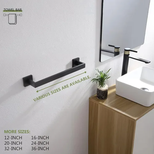 Miniatura 3 de KOKOSIRI Barra de toalla individual de 16 pulgadas, toallero para baño o cocina, toallero de pared de acero inoxidable SUS304, negro mate