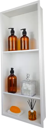 Miniatura 25 de Nicho de ducha empotrado de 24 x 12 pulgadas con estantes dobles, inserto de pared de acero inoxidable negro mate, no necesita azulejos