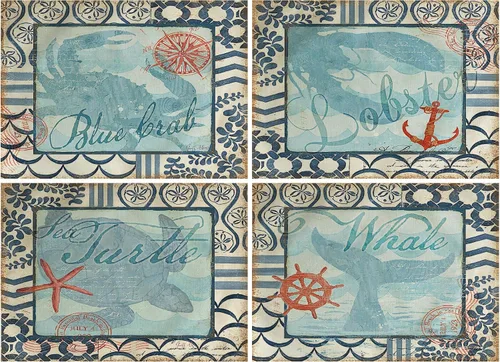 Manteles individuales de animales marinos de 12 x 16 pulgadas, impermeables, resistentes al calor, lavables, antideslizantes, paquete de 4 manteles