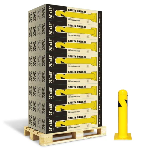 8NET Paquete de 32 bolardos de seguridad de 24 pulgadas de alto x 4.5 pulgadas de profundidad, 12 Ga (0.106 in), base 8 x 8 pulgadas, con 4 pernos