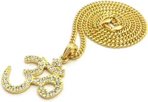 Miniatura 4 de Brillante joyeros Estados Unidos para hombre nueva india Yoga Om Iced Out colgante de 24" cuerda, cadena, caja cubano Hip Hop collar inspirado