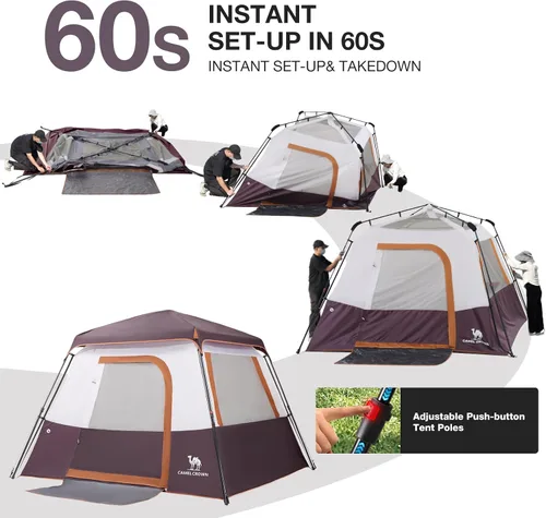 Miniatura 6 de CAMEL CROWN 4/6 Person Instant Cabin Tent, Pop Up Windproof Tents for Camping, 60-Second Setup Family Tent with Carry Bag for Outdoor Hiking Uva rojo