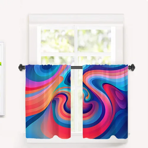Miniatura 75 de Cortinas de cocina de hojas de arce otoñales para ventanas, hojas verdes y rojas sobre cenefas opacas negras, tratamientos de ventana de poliéster