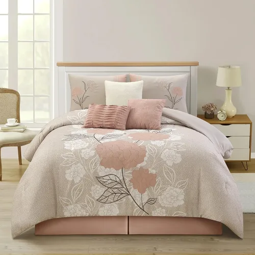 Miniatura 19 de Grand Avenue Juego de edredón de 7 piezas, tamaño California King, edredón con estampado floral, juego de ropa de cama suave a la moda, falda