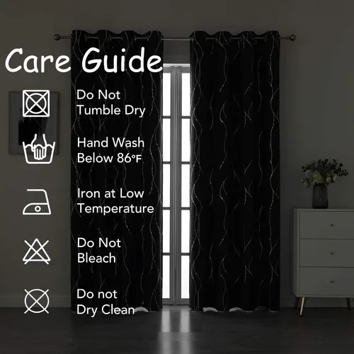 Miniatura 9 de SMILE WEAVER Cortinas opacas negras para sala de estar de 63 pulgadas de largo, 2 paneles, cortinas de oscurecimiento de habitación, cortinas