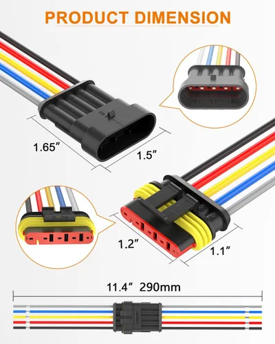 Miniatura 6 de NAOEVO Conector de 5 Pines Impermeable, Conectores de 5 Cables 16 AWG, Conectores Eléctricos Automotrices Macho y Hembra Vía con Tubo