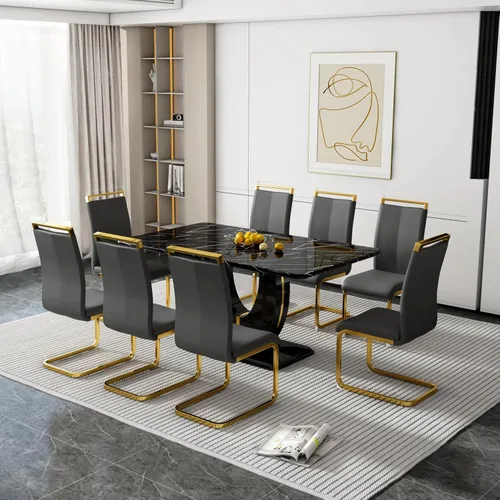 Miniatura 52 de Juego de 6 sillas de mesa de comedor para 6, juego de 6, moderno juego de comedor con mesa de comedor de mármol de 63 pulgadas, sillas tapizadas