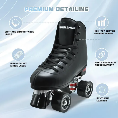 Miniatura 2 de Patines de ruedas para mujeres y hombres, diseño clásico de alta calidad, patines cuádruples de piel sintética para interiores y exteriores, patines