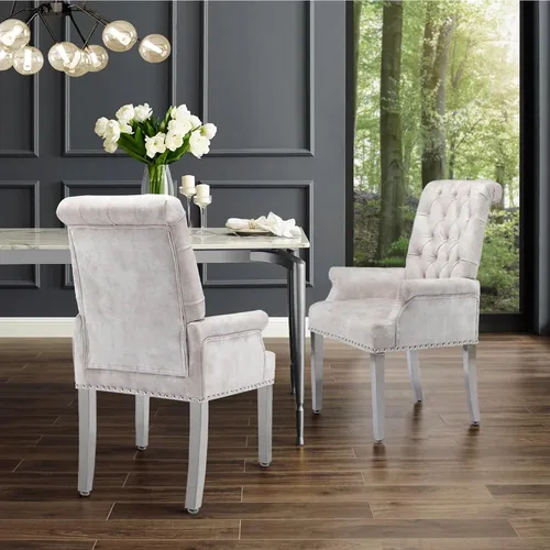 Miniatura 7 de LOULENS Lujosas sillas de comedor de terciopelo, sillas de comedor modernas tapizadas con capitoné, sillas de comedor con reposabrazos y patas