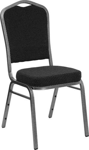 Miniatura 55 de Flash Furniture HERCULES Series - Silla apilable para banquetes con respaldo de corona en tela negra con estampado, marco de vena plateada Tela