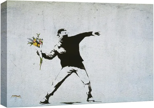 Miniatura 33 de Impresión sobre lienzo estampado Wall26 de Banksy Street, listo para colgar Siempre hay esperanza: globo de niña y corazón rojo