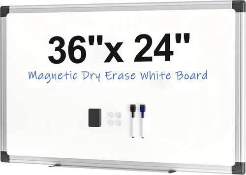 Pizarra blanca magnética de 36 x 24 pulgadas para pared, pizarra de borrado en seco para oficina en casa, escuela, sala de estudio, marco de