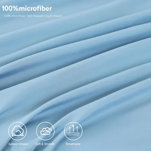 Miniatura 4 de Toodou La sábana bajera ajustable de bolsillo profundo de tamaño individual color azul cielo con elástico en todo el contorno está hecha de tela