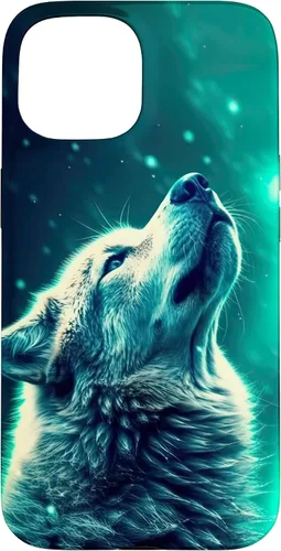 Miniatura 6 de Howling Wolf in Night Green Northern Lights Wolves Dog Lover Case for iPhone 16