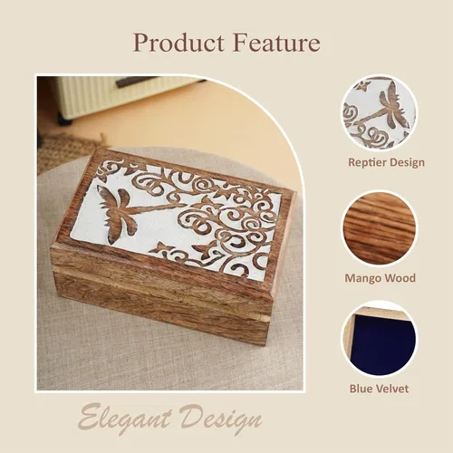 Miniatura 4 de Ajuny Caja Joyero de Madera para Recuerdos de 8 x 5 pulgadas – Cofre Decorativo Hecho a Mano para Hombres y Mujeres, Caja de Almacenamiento