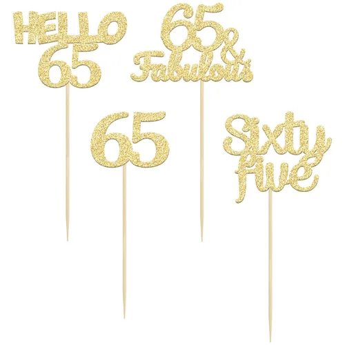 Miniatura 3 de Gyufise 24 adornos dorados para cupcakes de cumpleaños 65 Hello 65 Sixty Five Cake Toppers 65 y fabulosas selecciones para cupcakes para cumpleaños