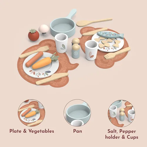 Miniatura 5 de SPEEDY MONKEY Juego de Comedor de Madera para Niños – Juego de Cocina y Accesorios de Cocina de 19 Piezas para Juegos de Simulación – Juguete