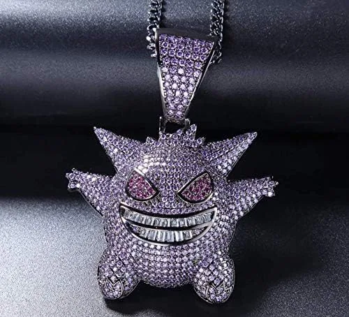 Miniatura 5 de Starryinter Collar con dije de gengar azul o morado con burbujas de Hip Hop Metal Diamantes de imitación