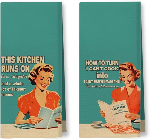 Miniatura 26 de Toallas de Cocina Divertidas "I'm Fine", Toallas Decorativas de Cocina y Té Estilo Ama de Casa Retro de los 50s, Toallas de Mano de Humor Sarcástico