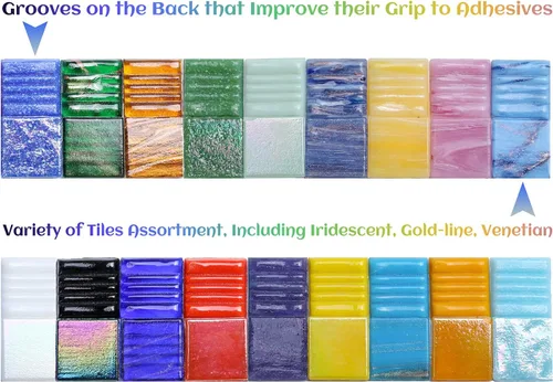 Miniatura 2 de Lanyani Azulejos de mosaico de vidrio metálico de 3/4 de pulgada, variedad de colores mezclados, cuadrados vítreos, piezas de mosaico para Vitreous