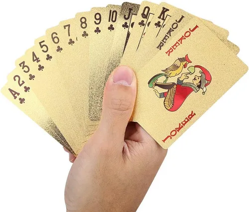 Miniatura 8 de VGEBY 1 cartas de póquer, lujo falso chapado en oro cartas de póquer con caja para juego de mesa (Euro)