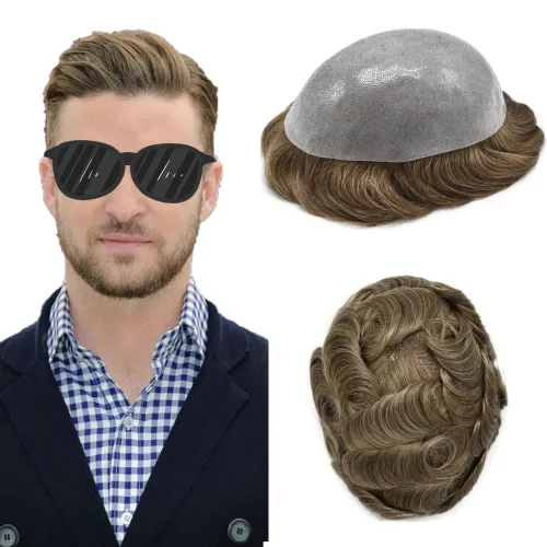 Miniatura 20 de Hair Nature - Tupé para hombres, sistema de repuesto de piezas de cabello humano, unidades de pelo negro con bucle en V de piel fina, 100% cabello