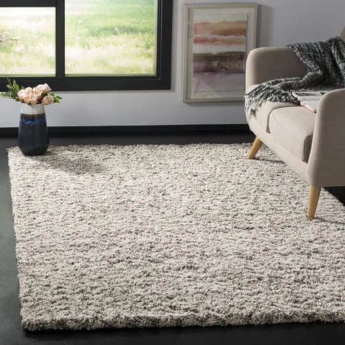 Miniatura 5 de SAFAVIEH Colección Hudson Shag SGH330A - Alfombra redonda de área de 2 pulgadas de grosor, diseño cheurón, 8 pies, color marfil y gris