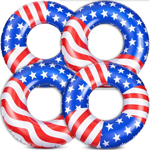 Miniatura 12 de Flotador de piscina con bandera de Estados Unidos de 36 pulgadas, anillo inflable para piscina, flotador patriótico redondo para playa, lago