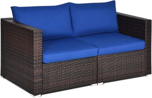 Miniatura 10 de COSTWAY Juego de conversación de muebles seccionales de sofá esquinero de ratán para patio, 2 piezas Beige