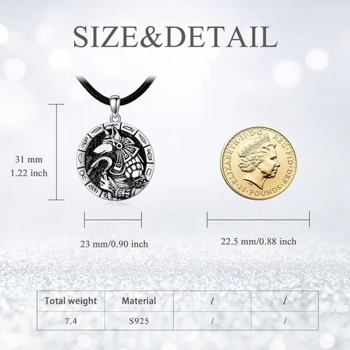 Miniatura 5 de VONALA Collar de medalla de San Miguel/San Benito/San Cristóbalo/Virgen María/Anubis Medalla de Plata de Ley Collar con colgante de medallón