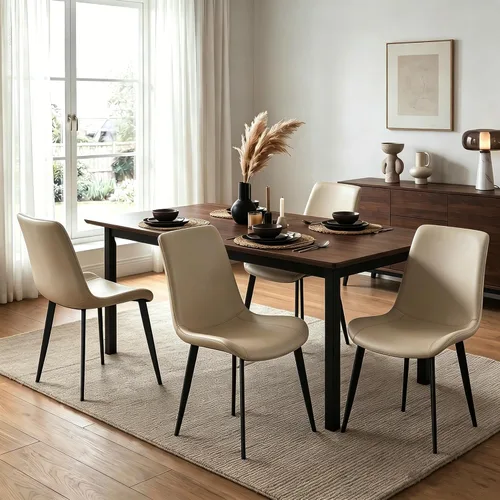 Miniatura 14 de Juego de 2 sillas de comedor modernas, sillas de comedor de cuero PU, sillas de cocina tapizadas con respaldo ergonómico y patas de metal