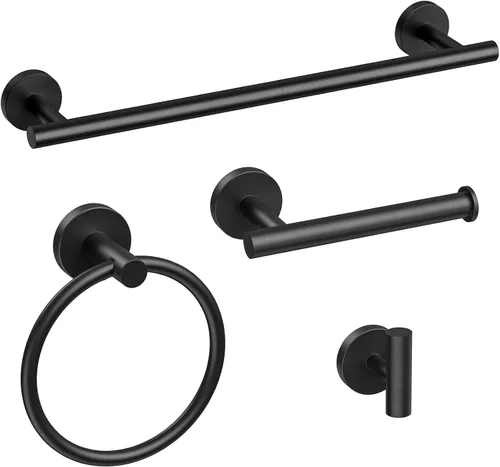 Miniatura 17 de Barra de Toalla Negra Mate, Toallero de Baño de 24 Pulgadas (Longitud Total 26 Pulgadas), Soporte de Toalla Montado en la Pared, Barra de Toalla