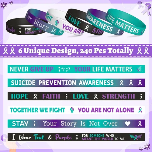 Miniatura 2 de WATINC Juego de pulseras de silicona para concientización sobre el suicidio, piezas de concienciación sobre prevención del suicidio, cintas