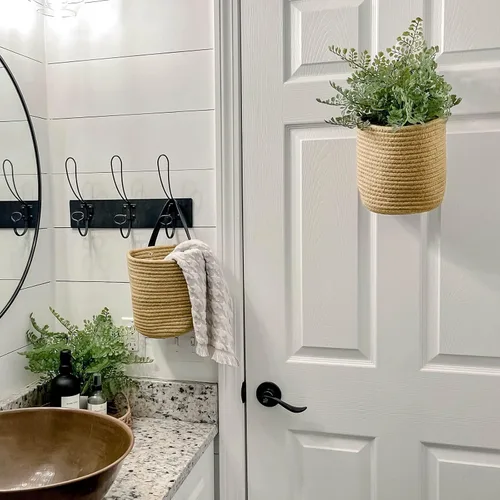 Miniatura 6 de Goodpick Paquete de 2 cestas colgantes de yute - Cesta tejida pequeña de helecho colgante con cuerda, cesta de pared para plantas de flores, juego