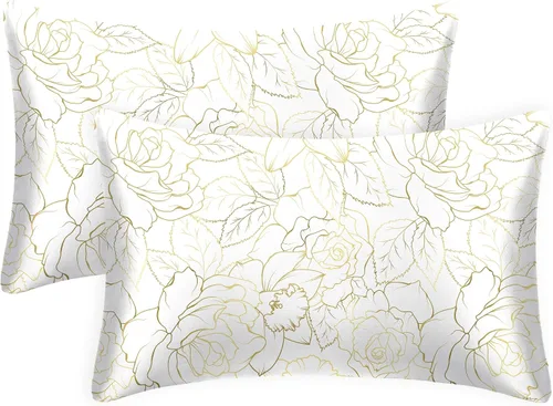 Miniatura 28 de EXQ Home - Funda de almohada de satén para cuidar el cabello y la piel, tamaño estándar, de seda con estampado negro, juego de 2 fundas con cierre