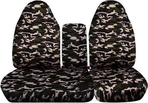 Miniatura 21 de Cubiertas para asiento de camioneta con diseño de camuflaje para 2001-2003 Ford F-150 (Asiento dividido 40/60 frontal) con consola, descansacabezas