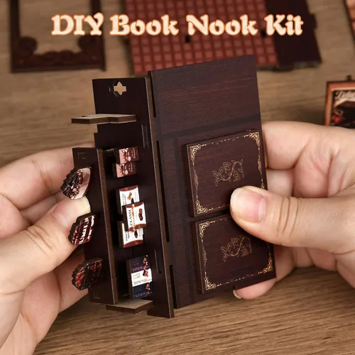 Miniatura 8 de KERNOWO - Kit de rincón de libros, rompecabezas de madera 3D para adultos, adolescentes y principiantes, kit de casa pequeña en miniatura