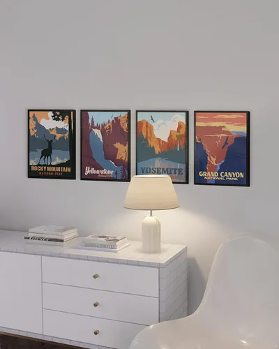 Miniatura 5 de HAUS AND HUES National Park - Juego de 4 pósteres vintage de Parque Nacional, arte del Gran Cañón, regalos de parques nacionales, arte de pared